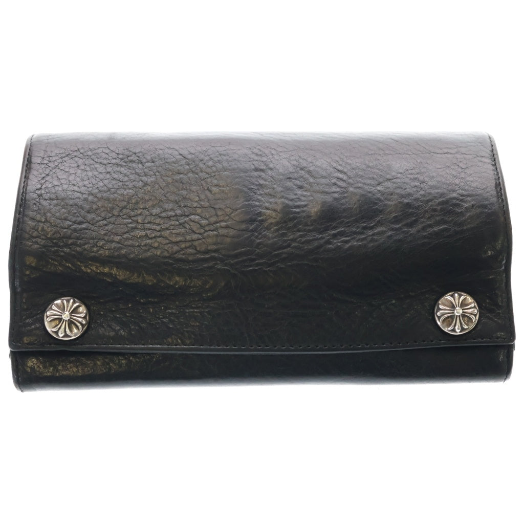 CHROME HEARTS(クロムハーツ) GREASY グリーシー クロスボールボタン レザーロングウォレット 長財布 ブラック