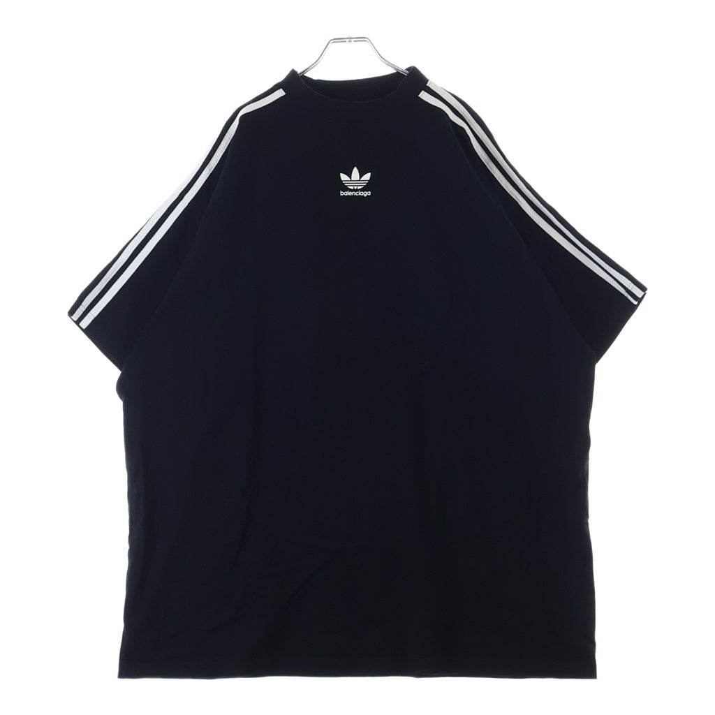 BALENCIAGA(バレンシアガ) 23SS ×adidas アディダス 3ストライプ ロゴプリントTシャツ 半袖クルーネックカットソー ブラック 739101 TNVA6