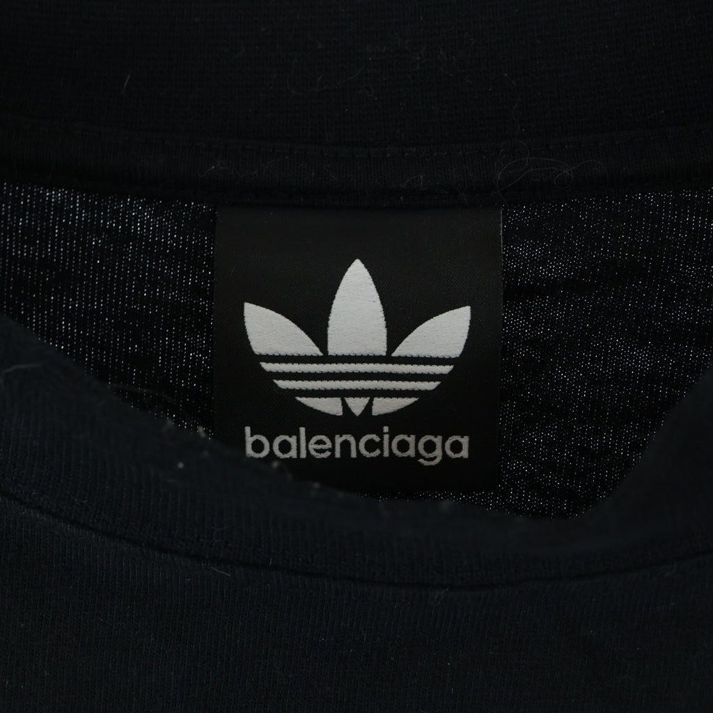BALENCIAGA(バレンシアガ) 23SS ×adidas アディダス 3ストライプ ロゴプリントTシャツ 半袖クルーネックカットソー ブラック 739101 TNVA6