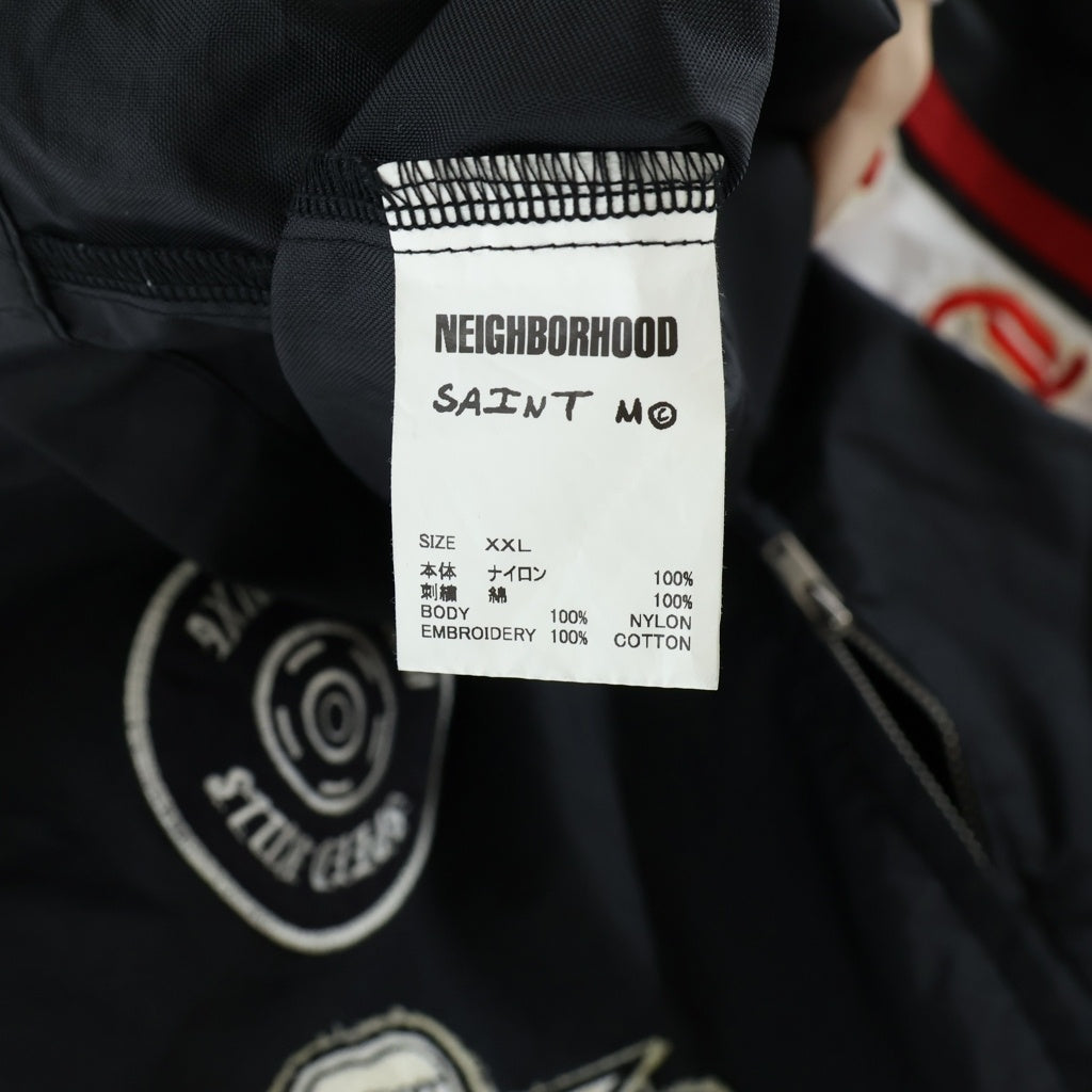 SAINT MICHAEL(セントマイケル) 25SS ×NEIGHBORHOOD STHD . JACKET SNTHD ネイバーフッド モーターサイクルタイプ ナイロンジャケット ジップアップブルゾン ブラック/レッド SM-HR8-0000-C73