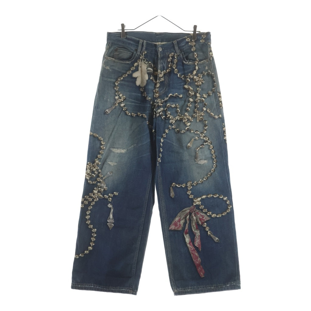 Acne Studios(アクネ ストゥディオズ) 26SS トロンプルイユ リボン キーチェーンプリント ルーズフィットジーンズ バギーデニムパンツ インディゴ FN-UX-TROU000052