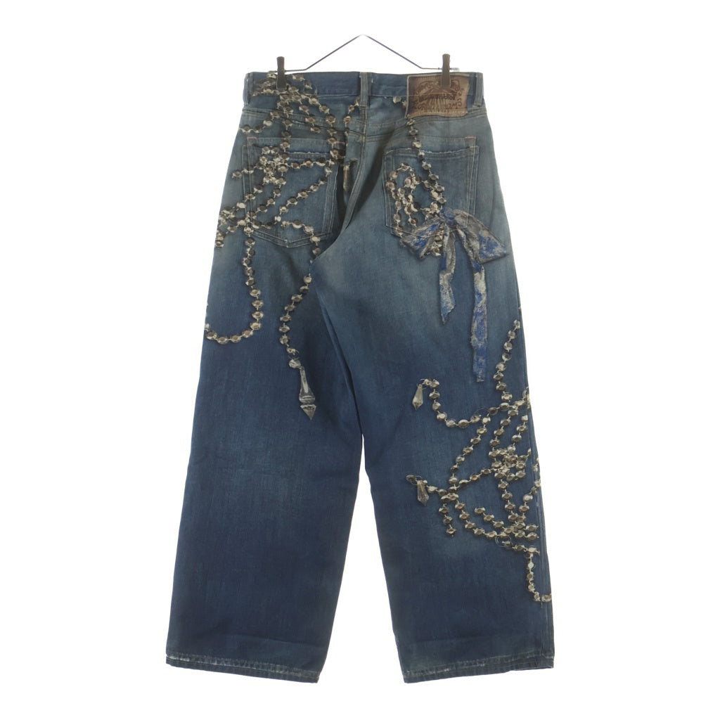 Acne Studios(アクネ ストゥディオズ) 26SS トロンプルイユ リボン キーチェーンプリント ルーズフィットジーンズ バギーデニムパンツ インディゴ FN-UX-TROU000052