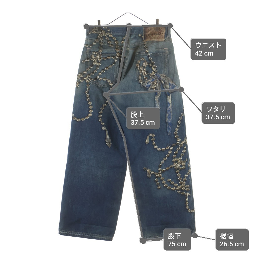 Acne Studios(アクネ ストゥディオズ) 26SS トロンプルイユ リボン キーチェーンプリント ルーズフィットジーンズ バギーデニムパンツ インディゴ FN-UX-TROU000052
