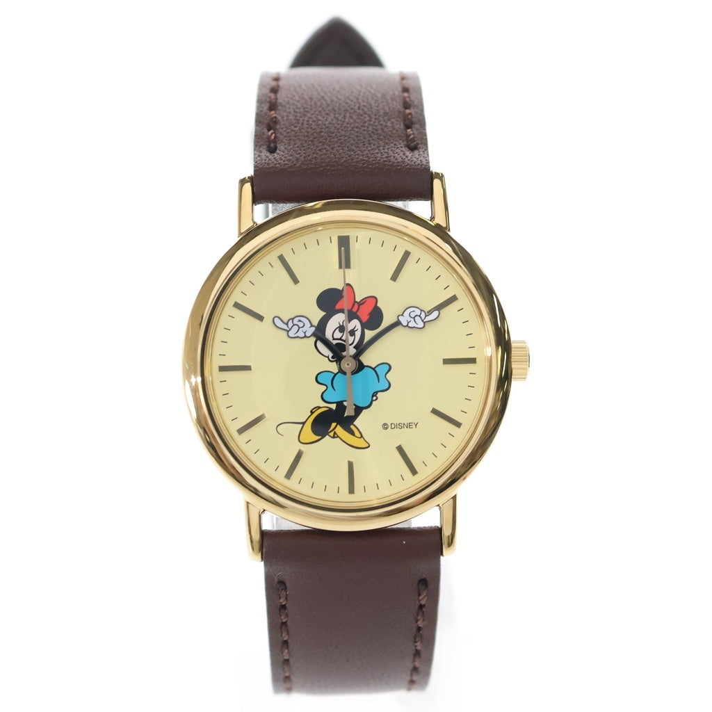 RON HERMAN(ロンハーマン) DISNEY SPECIAL COLLECTION MINNIE WATCH ディズニースぺシャルエディション ミニー クウォーツ式 レザーベルト ゴールド文字盤 腕時計 ブラウン/ゴールド レディース