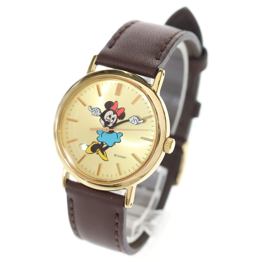 RON HERMAN(ロンハーマン) DISNEY SPECIAL COLLECTION MINNIE WATCH ディズニースぺシャルエディション ミニー クウォーツ式 レザーベルト ゴールド文字盤 腕時計 ブラウン/ゴールド レディース