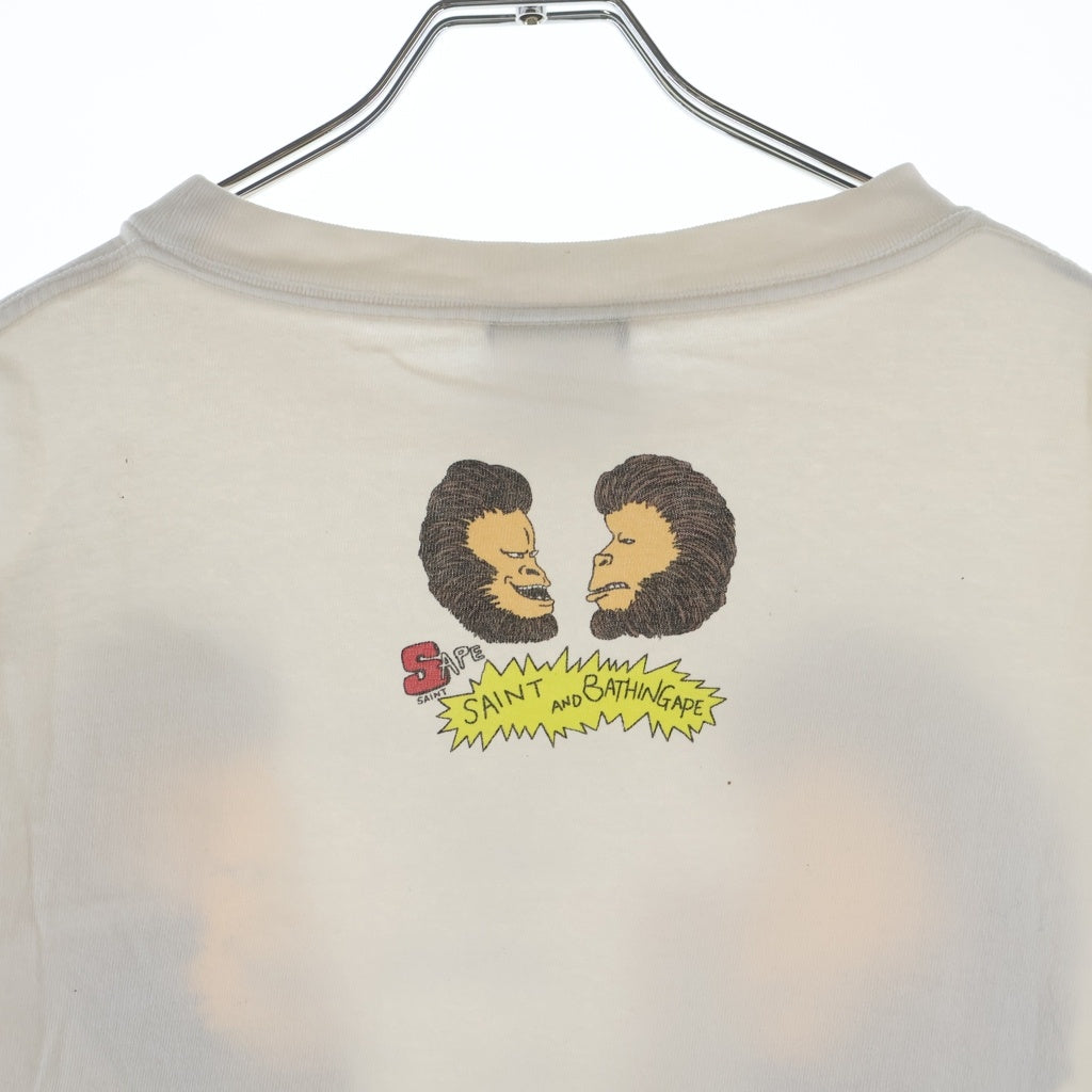 SAINT MICHAEL(セントマイケル) 23SS ×A BATHING APE AP-SS TEE/HVN & HELL アベイシングエイプ フロントプリント クルーネック半袖Tシャツ カットソー ホワイト SM-S23-0000-110