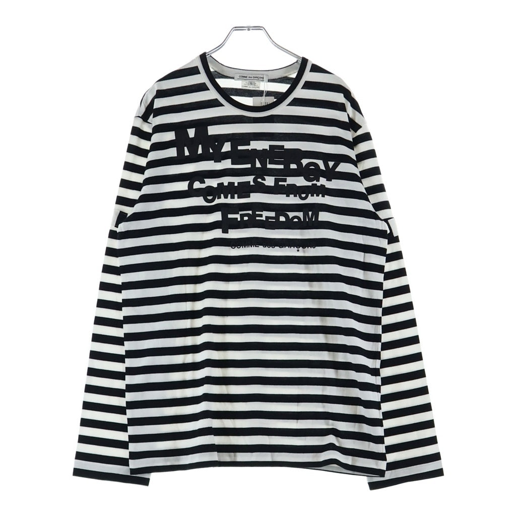COMME des GARCONS(コムデギャルソン) AD2020 ボーダー ロゴプリント クルーネック長袖Tシャツ カットソー レディース ブラック/ホワイト OZ-T213