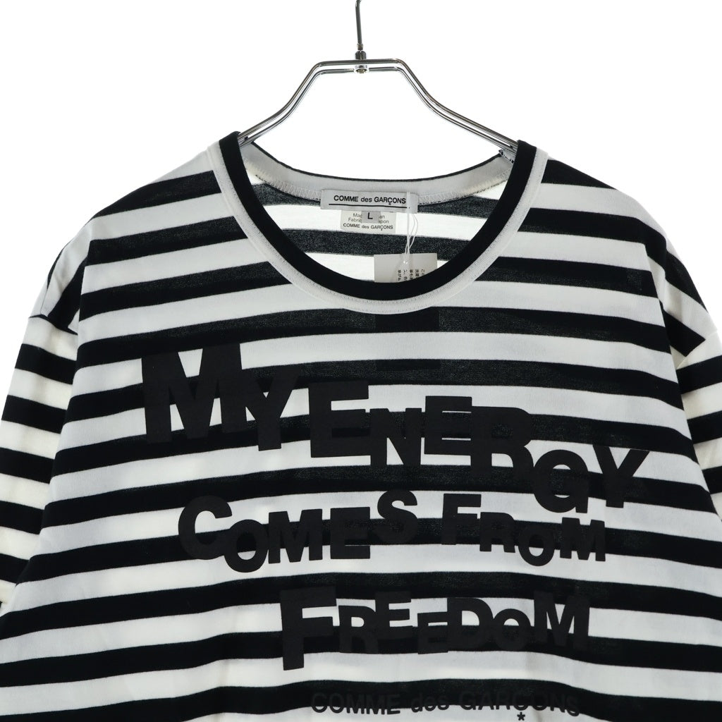 COMME des GARCONS(コムデギャルソン) AD2020 ボーダー ロゴプリント クルーネック長袖Tシャツ カットソー レディース ブラック/ホワイト OZ-T213