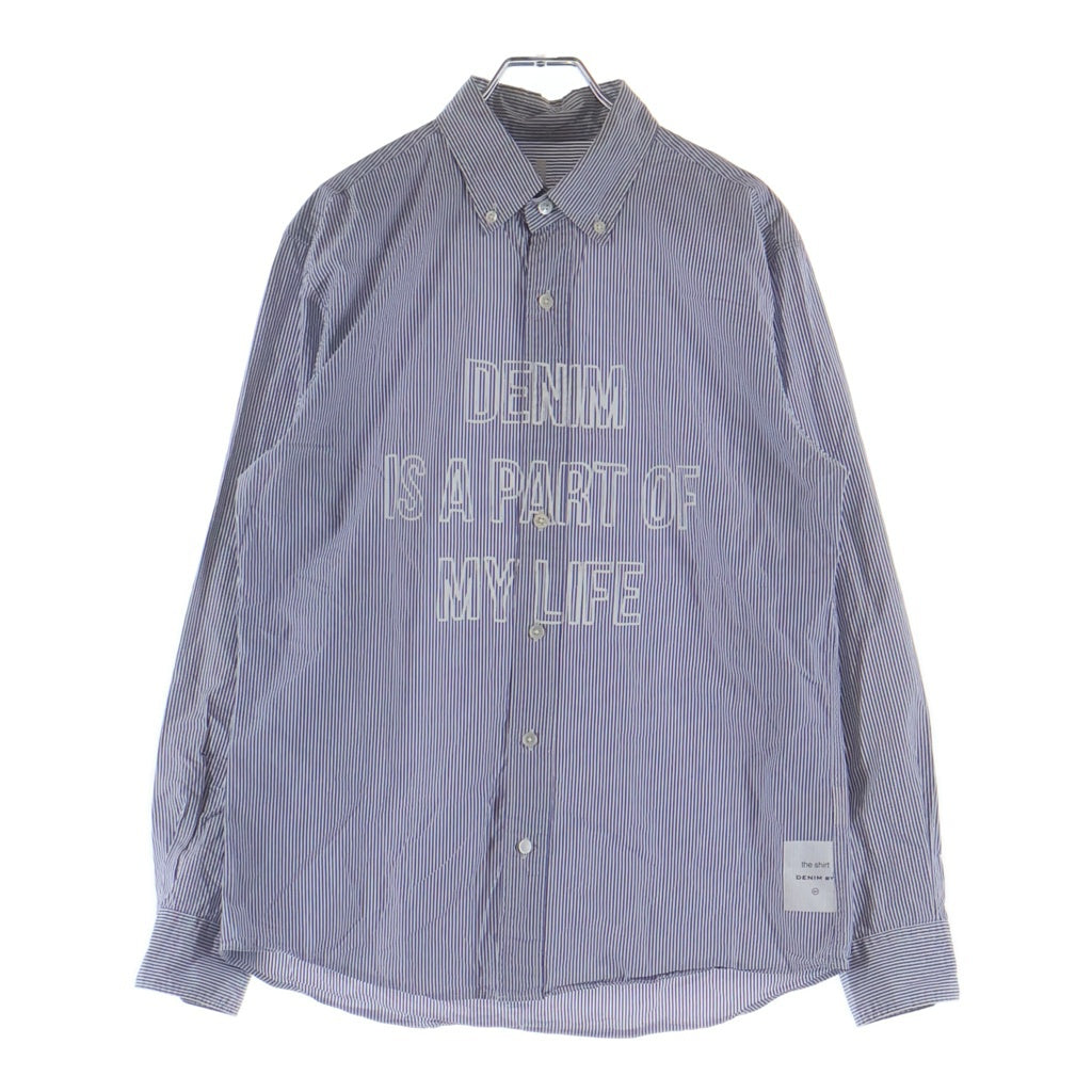 DENIM BY VANQUISH & FRAGMENT(デニムバイヴァンキッシュアンドフラグメント) DENIM IS A PART OF MY LIFE デニムイズアパートオブマイライフ フロントプリント ストライプ 長袖シャツ ブルー