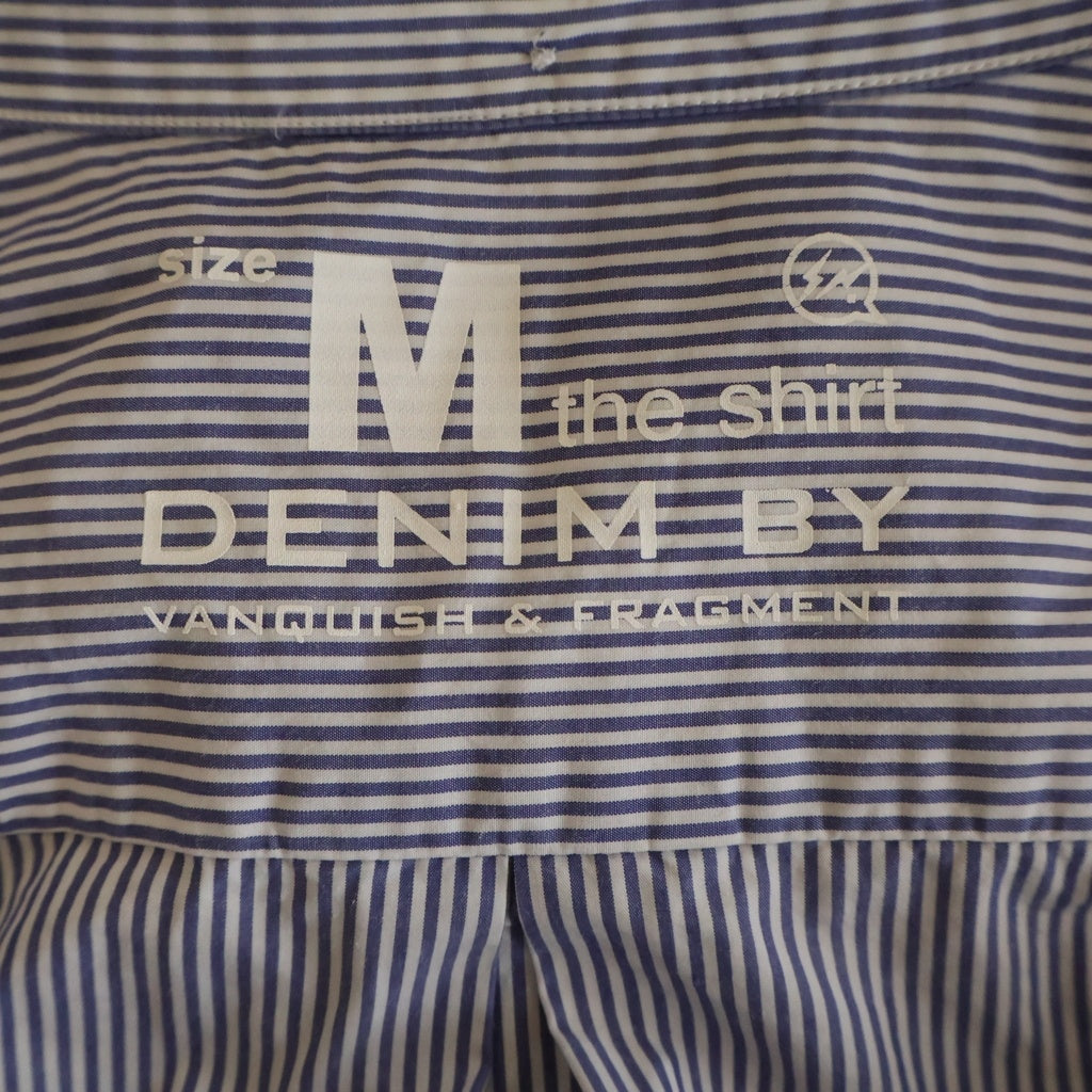 DENIM BY VANQUISH & FRAGMENT(デニムバイヴァンキッシュアンドフラグメント) DENIM IS A PART OF MY LIFE デニムイズアパートオブマイライフ フロントプリント ストライプ 長袖シャツ ブルー