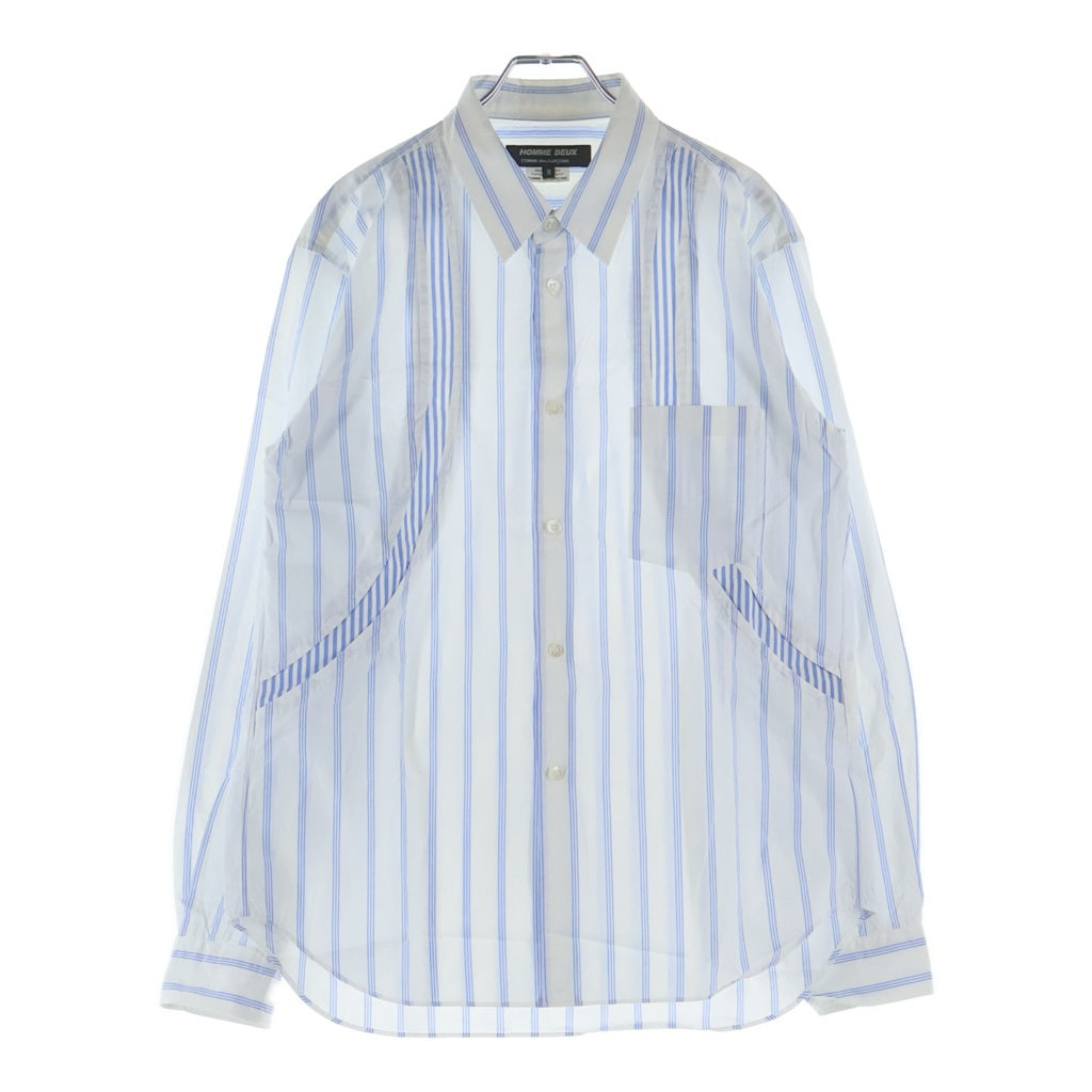 COMME des GARCONS HOMME DEUX(コムデギャルソン オムドゥ) 23AW AD2023 フロント切替 長袖コットンストライプシャツ ホワイト/ブルー DL-B045
