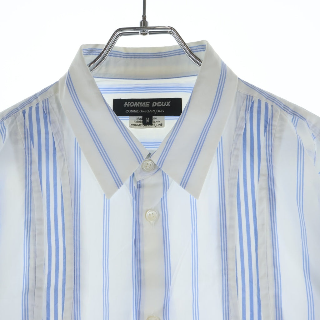COMME des GARCONS HOMME DEUX(コムデギャルソン オムドゥ) 23AW AD2023 フロント切替 長袖コットンストライプシャツ ホワイト/ブルー DL-B045
