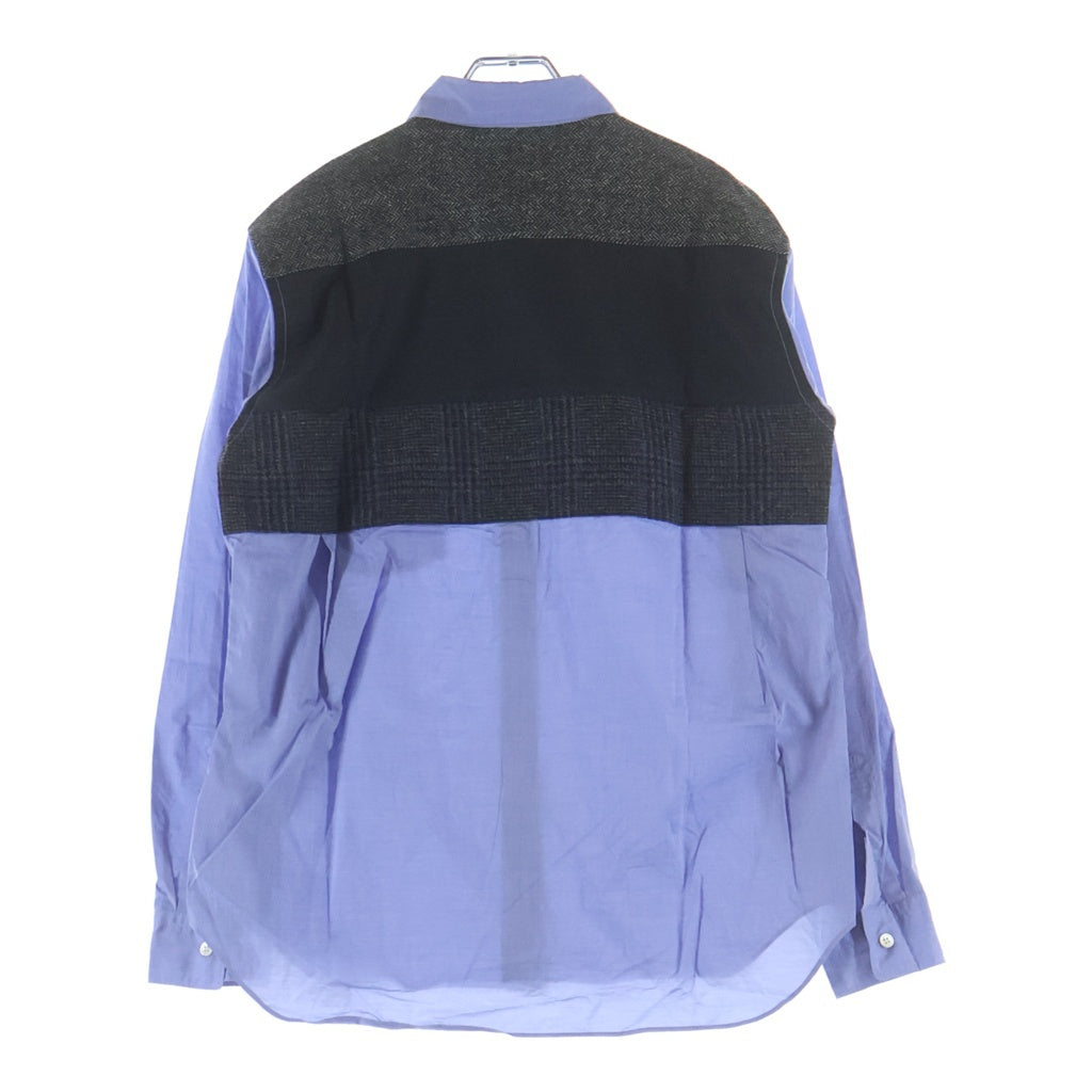 COMME des GARCONS HOMME DEUX(コムデギャルソン オムドゥ) 21AW AD2021 異素材パターン切替 長袖コットンシャツ ブルー/グレー DH-B047