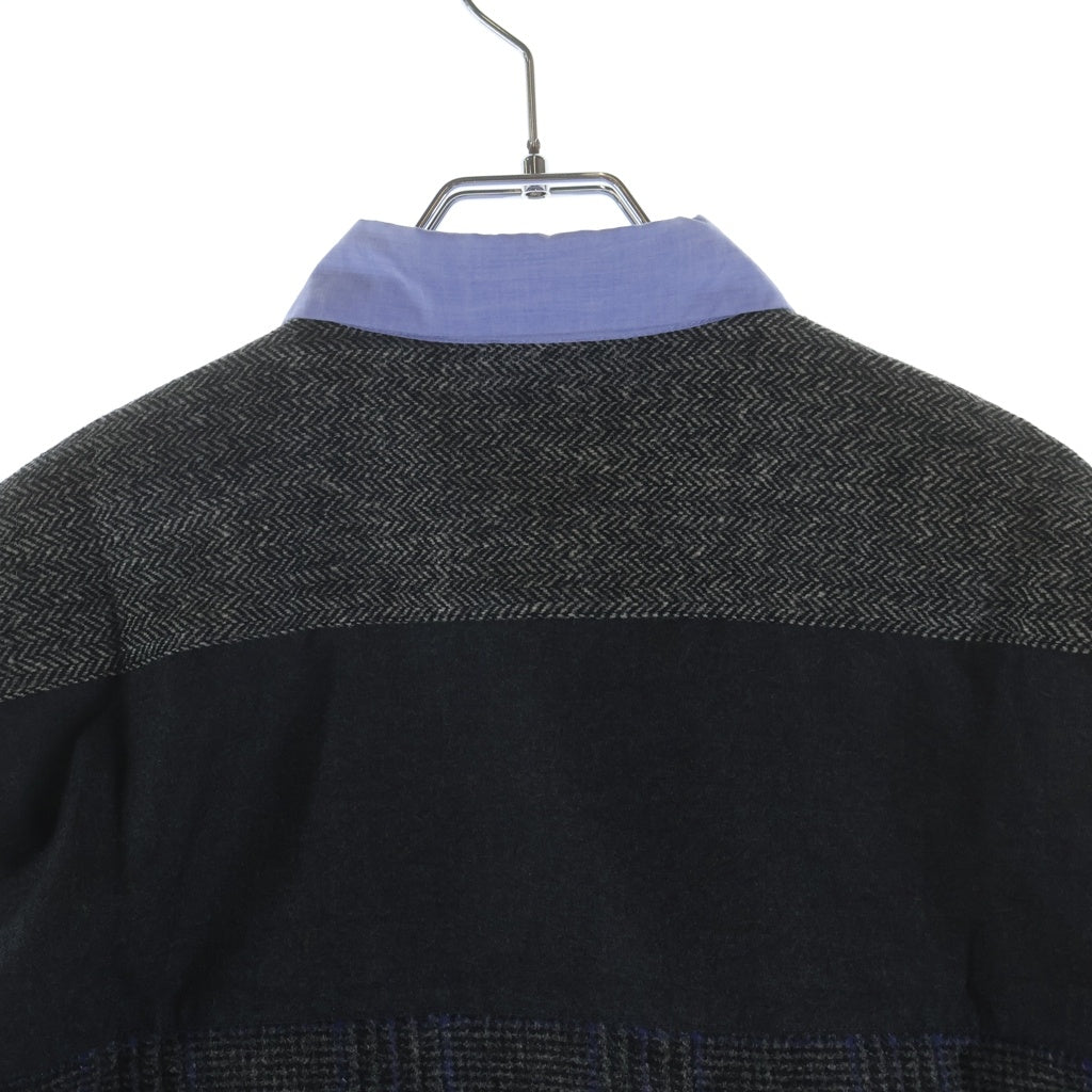 COMME des GARCONS HOMME DEUX(コムデギャルソン オムドゥ) 21AW AD2021 異素材パターン切替 長袖コットンシャツ ブルー/グレー DH-B047