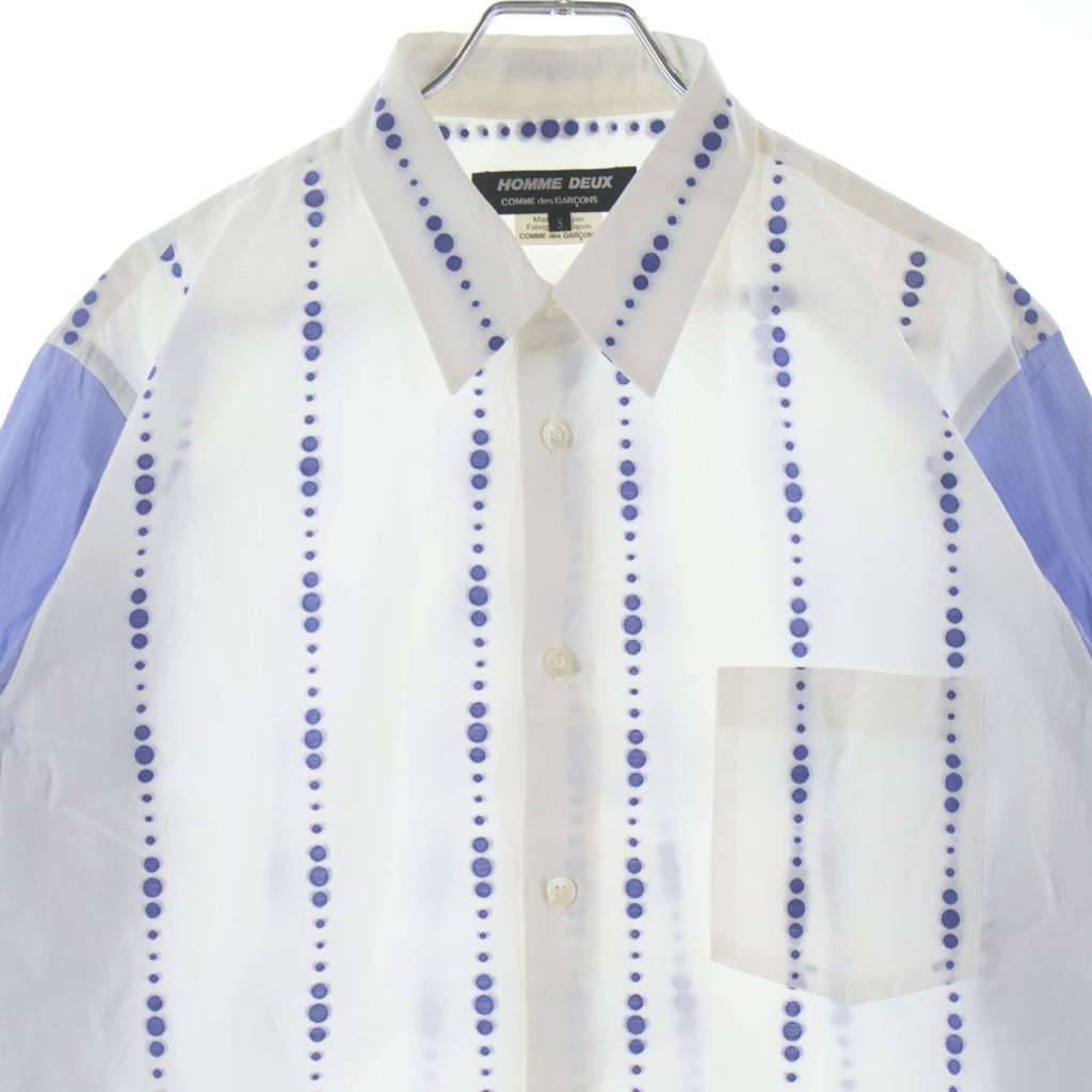 COMME des GARCONS HOMME DEUX(コムデギャルソン オムドゥ) 23SS AD2022 袖切替 ドットデザイン 長袖コットンシャツ ホワイト/ブルー DK-B038