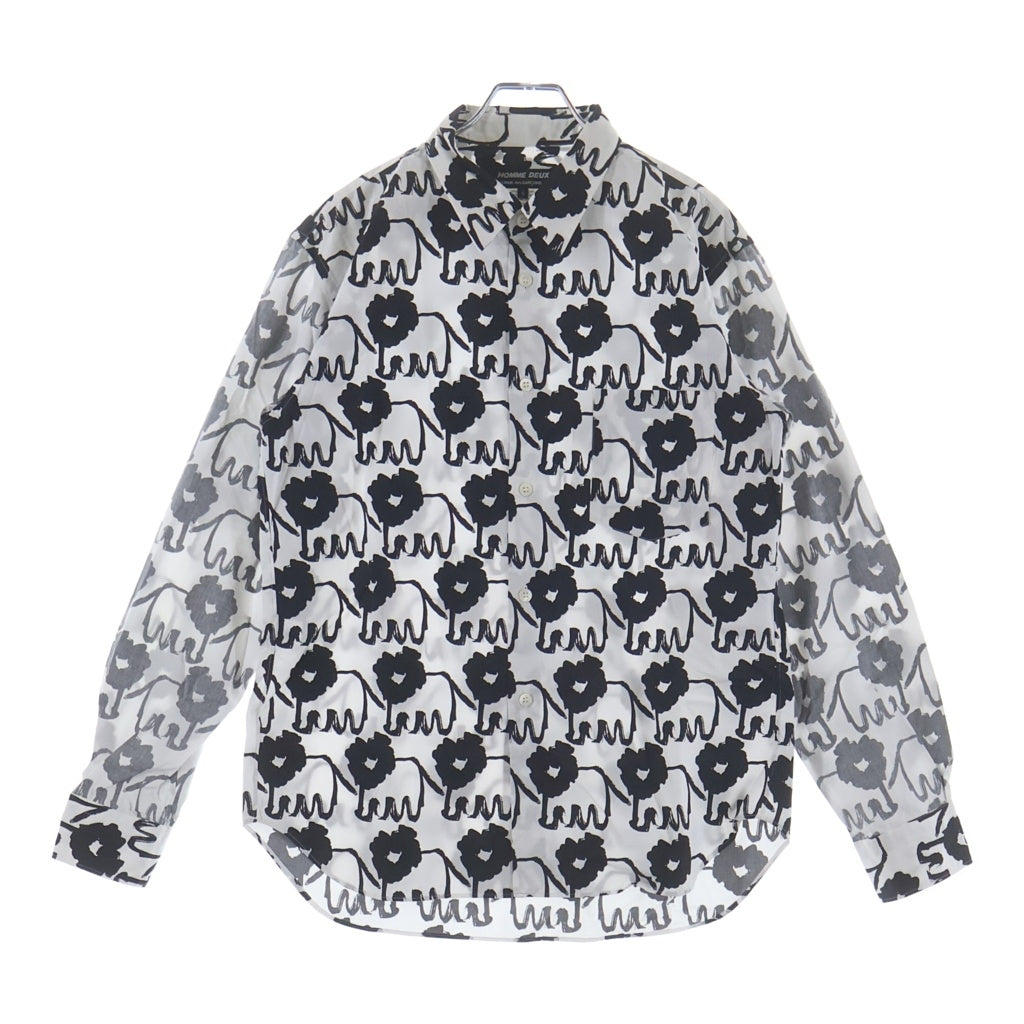 COMME des GARCONS HOMME DEUX(コムデギャルソン オムドゥ) 21SS AD2020 袖インサイドアウト ライオン総柄 長袖コットンシャツ ホワイト/ブラック DG-B034