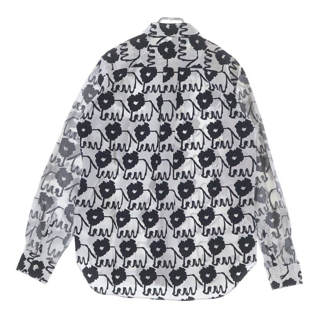 COMME des GARCONS HOMME DEUX(コムデギャルソン オムドゥ) 21SS AD2020 袖インサイドアウト ライオン総柄 長袖コットンシャツ ホワイト/ブラック DG-B034