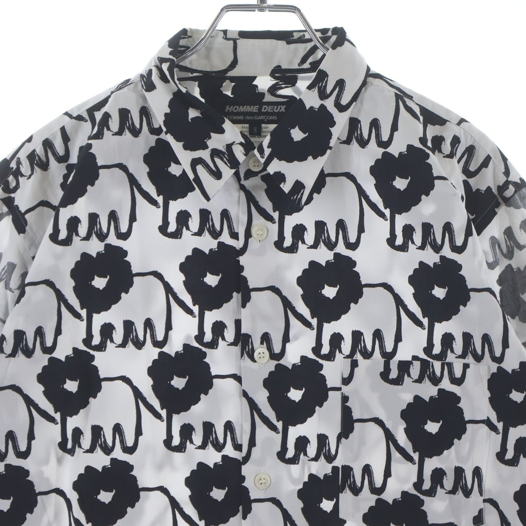 COMME des GARCONS HOMME DEUX(コムデギャルソン オムドゥ) 21SS AD2020 袖インサイドアウト ライオン総柄 長袖コットンシャツ ホワイト/ブラック DG-B034