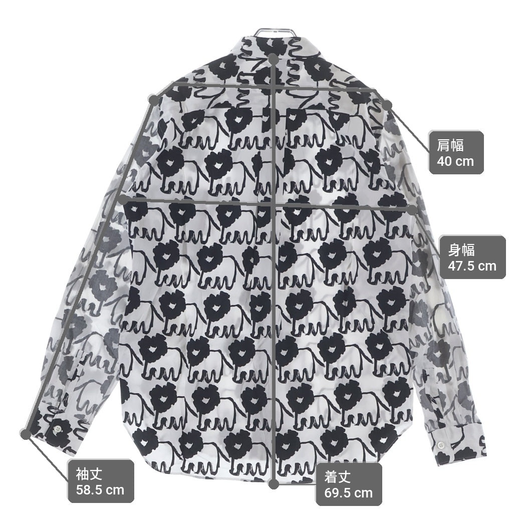 COMME des GARCONS HOMME DEUX(コムデギャルソン オムドゥ) 21SS AD2020 袖インサイドアウト ライオン総柄 長袖コットンシャツ ホワイト/ブラック DG-B034
