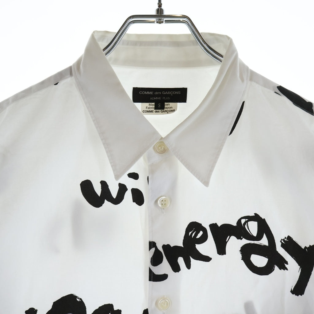 COMME des GARCONS HOMME PLUS(コムデギャルソンオムプリュス) 21AW AD2021 レタープリント総柄 長袖コットンシャツ ホワイト/ブラック PH-B015