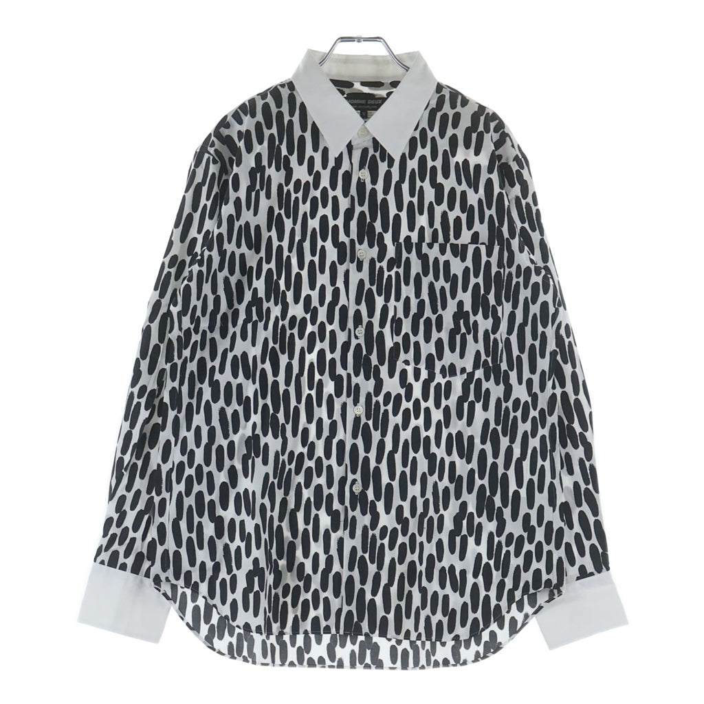 COMME des GARCONS HOMME DEUX(コムデギャルソン オムドゥ) 23SS AD2022 レオパード総柄 長袖コットンシャツ ホワイト/ブラック DK-B034