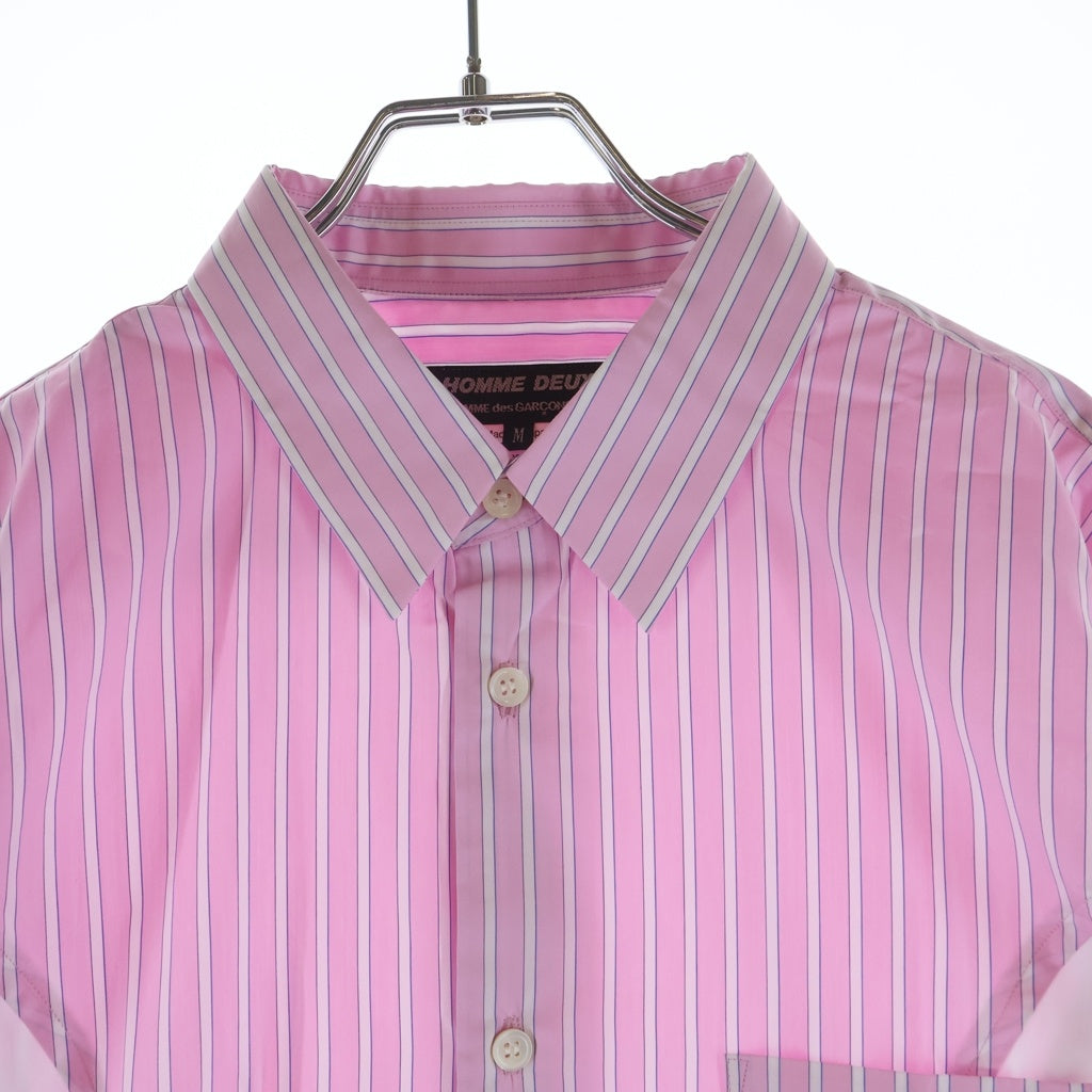 COMME des GARCONS HOMME DEUX(コムデギャルソン オムドゥ) 24SS AD2023 サイド切替 長袖コットンストライプシャツ ピンク/ホワイト DM-B050