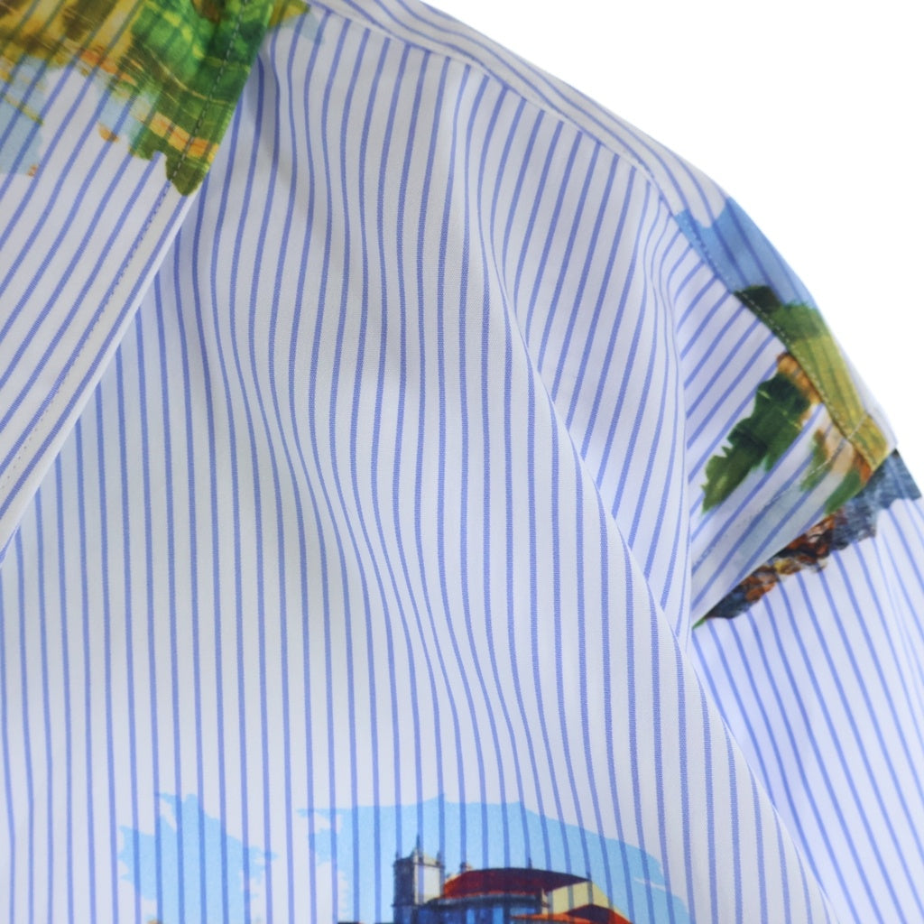 COMME des GARCONS HOMME DEUX(コムデギャルソン オムドゥ) 24SS AD2023 フォトプリント総柄 長袖コットンストライプシャツ ブルー/ホワイト DM-B037