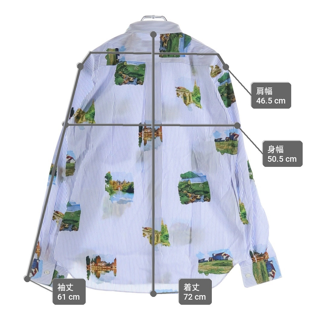 COMME des GARCONS HOMME DEUX(コムデギャルソン オムドゥ) 24SS AD2023 フォトプリント総柄 長袖コットンストライプシャツ ブルー/ホワイト DM-B037