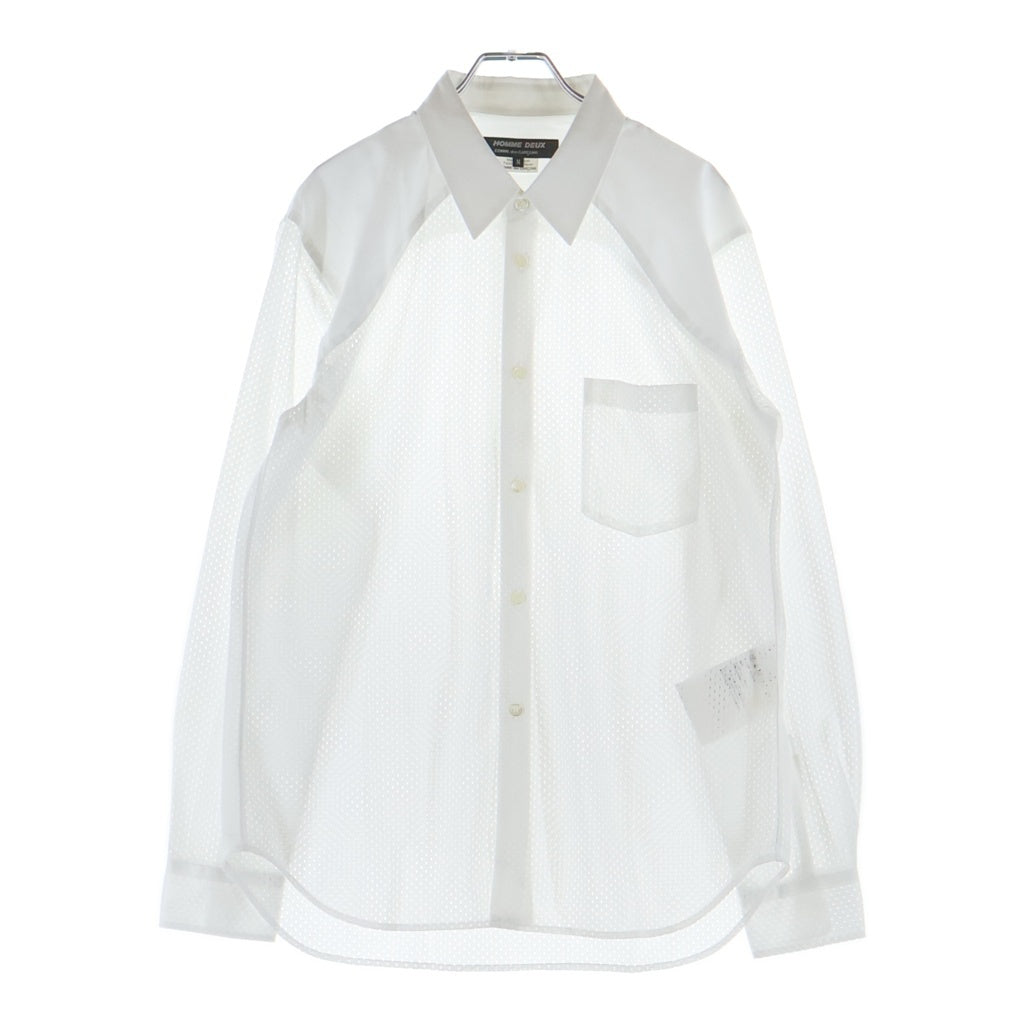 COMME des GARCONS HOMME DEUX(コムデギャルソン オムドゥ) 25SS AD2024 メッシュ切替 長袖ボタンシャツ ホワイト DO-B026