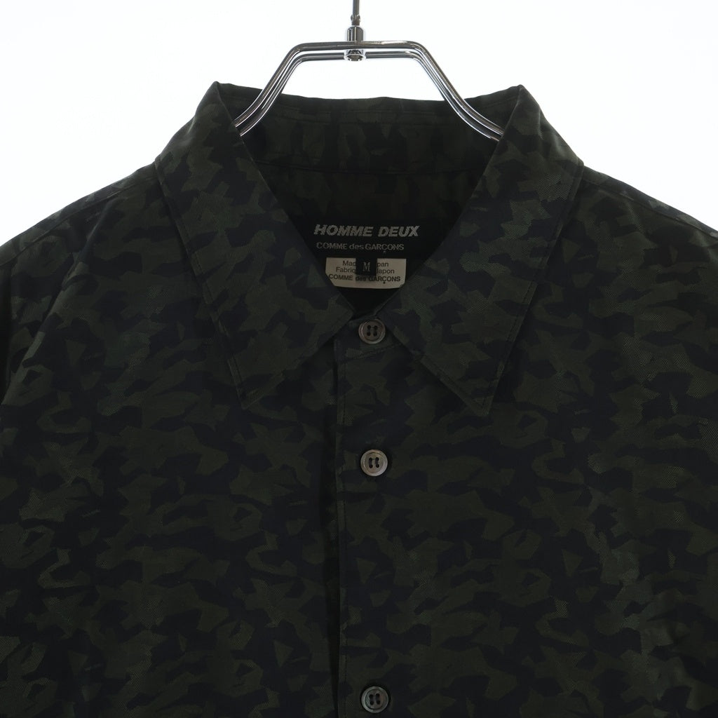 COMME des GARCONS HOMME DEUX(コムデギャルソン オムドゥ) 22AW AD2022 カモフラ柄 長袖コットンシャツ グリーン/ブラック DJ-B037