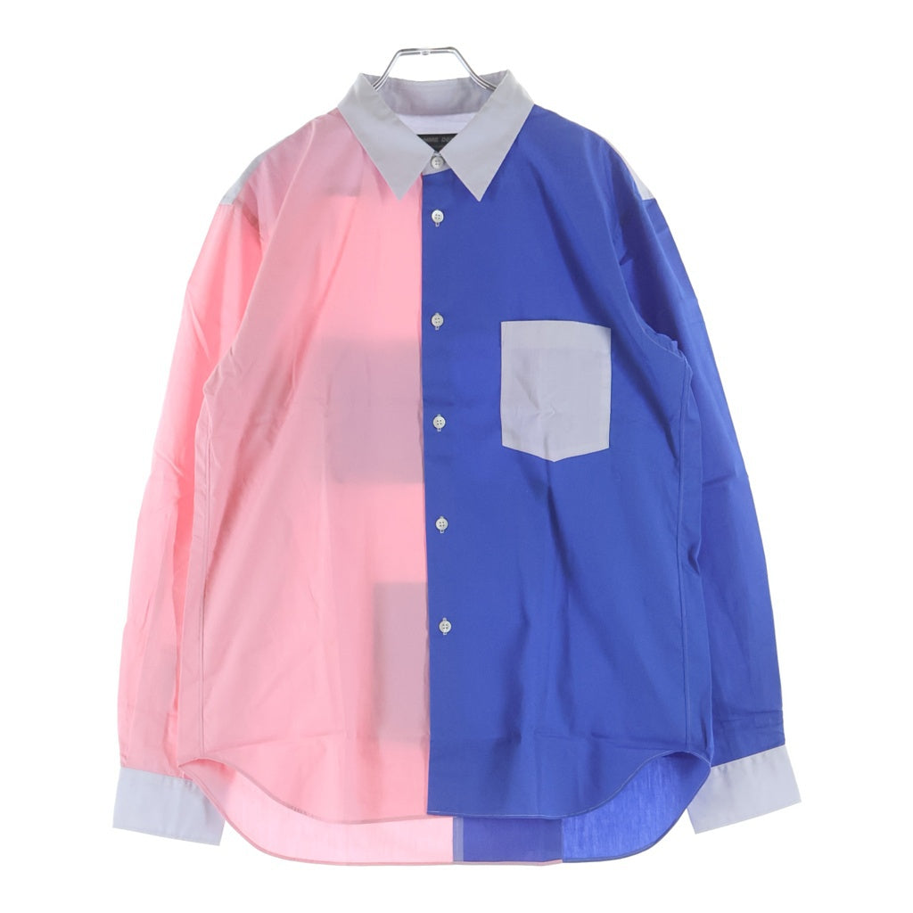 COMME des GARCONS HOMME DEUX(コムデギャルソン オムドゥ) 22AW AD2022 切り替えデザイン 長袖コットンシャツ ブルー/ピンク DJ-B030