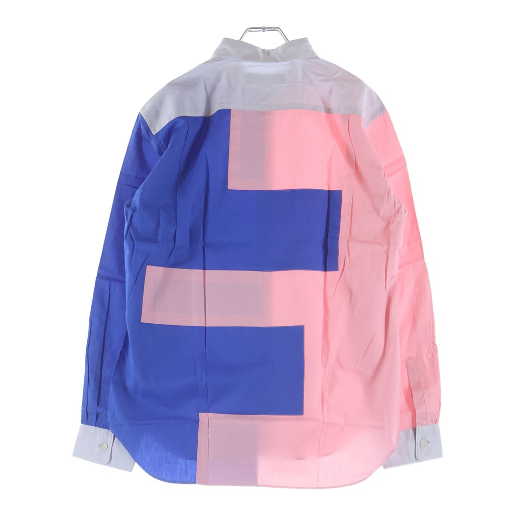 COMME des GARCONS HOMME DEUX(コムデギャルソン オムドゥ) 22AW AD2022 切り替えデザイン 長袖コットンシャツ ブルー/ピンク DJ-B030