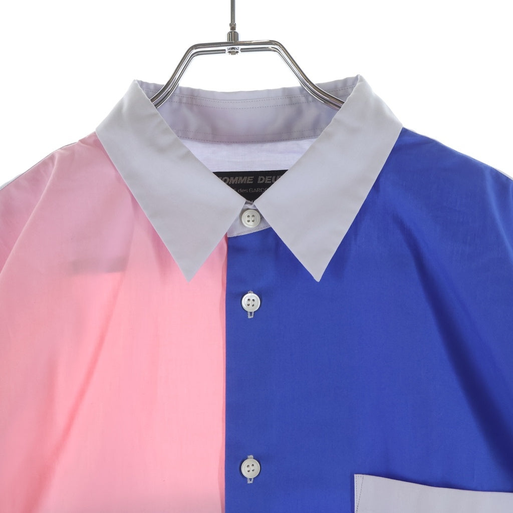 COMME des GARCONS HOMME DEUX(コムデギャルソン オムドゥ) 22AW AD2022 切り替えデザイン 長袖コットンシャツ ブルー/ピンク DJ-B030