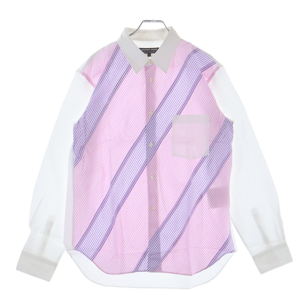 COMME des GARCONS HOMME DEUX(コムデギャルソン オムドゥ) 20SS AD2019 フロントストライプ柄 長袖コットンシャツ ホワイト/ピンク/パープル DE-B022