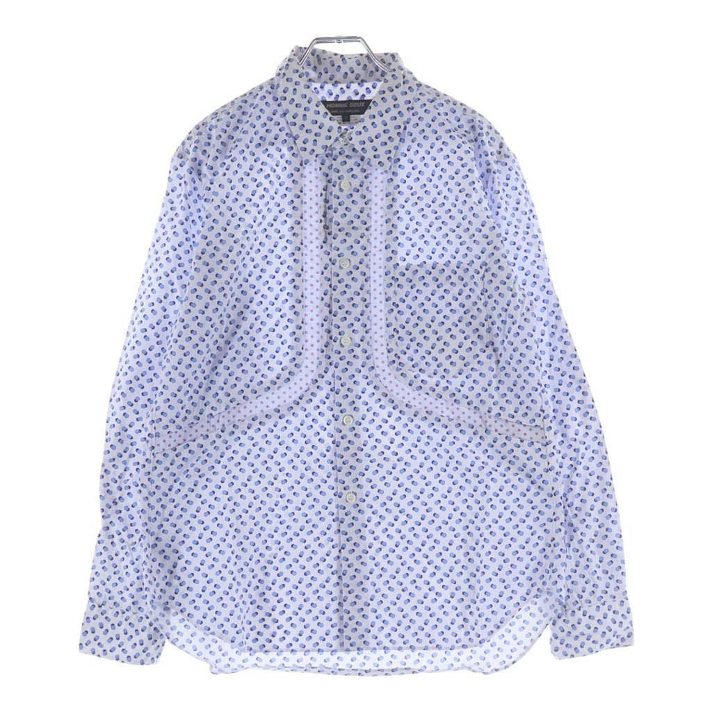 COMME des GARCONS HOMME DEUX(コムデギャルソン オムドゥ) 19SS AD2018 フラワー柄切替 ドット総柄 長袖ボタンシャツ ブルー/ホワイト DC-B052