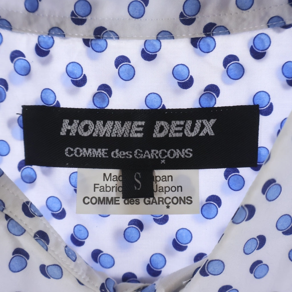 COMME des GARCONS HOMME DEUX(コムデギャルソン オムドゥ) 19SS AD2018 フラワー柄切替 ドット総柄 長袖ボタンシャツ ブルー/ホワイト DC-B052