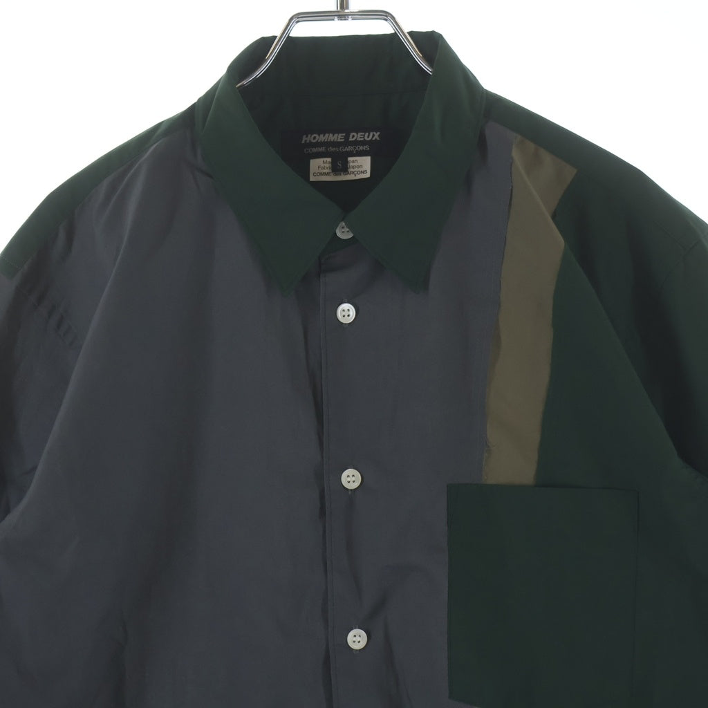 COMME des GARCONS HOMME DEUX(コムデギャルソン オムドゥ) 21AW AD2021 ドッキングデザイン 長袖ボタンシャツ グレー/グリーン DH-B044
