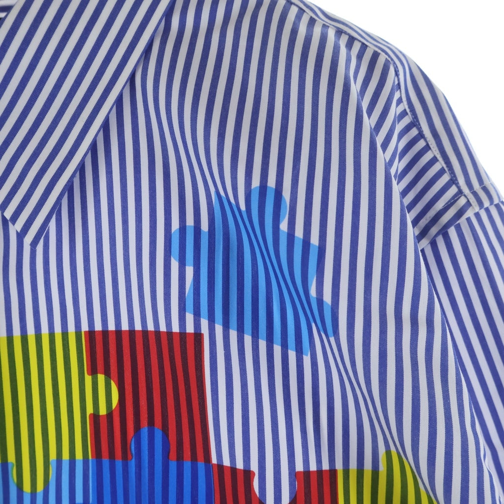 COMME des GARCONS HOMME DEUX(コムデギャルソン オムドゥ) 24SS AD2023 フロントパズルデザイン 長袖コットンストライプシャツ ブルー/ホワイト DM-B042