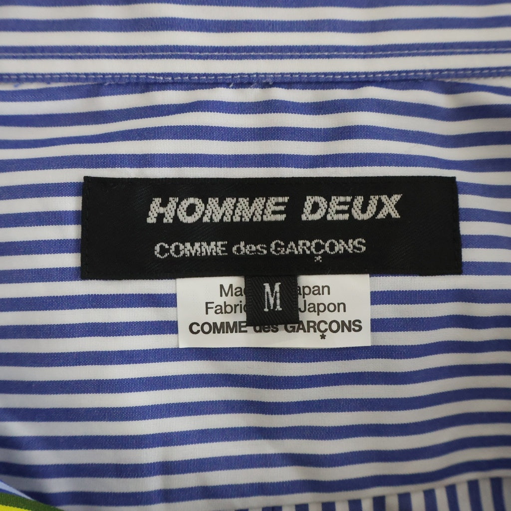COMME des GARCONS HOMME DEUX(コムデギャルソン オムドゥ) 24SS AD2023 フロントパズルデザイン 長袖コットンストライプシャツ ブルー/ホワイト DM-B042