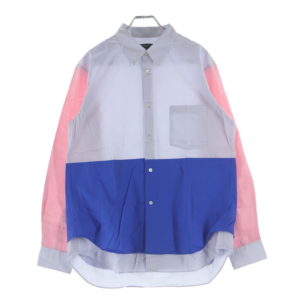 COMME des GARCONS HOMME DEUX(コムデギャルソン オムドゥ) 22AW AD2022 ドッキング加工 長袖コットンシャツ グレー/ブルー/ピンク DJ-B052
