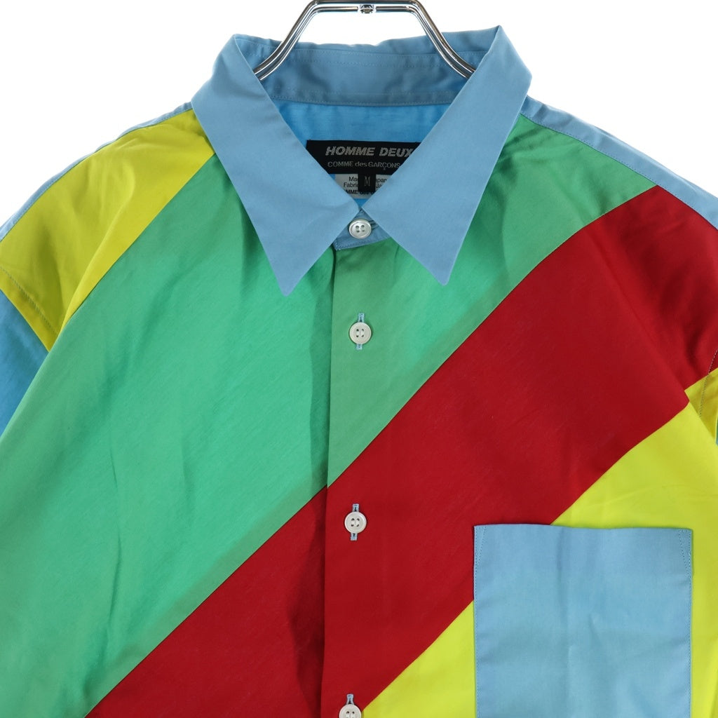 COMME des GARCONS HOMME DEUX(コムデギャルソン オムドゥ) 23SS AD2022 フロントダイアゴナルストライプ 半袖ボタンシャツ マルチカラー DK-B053
