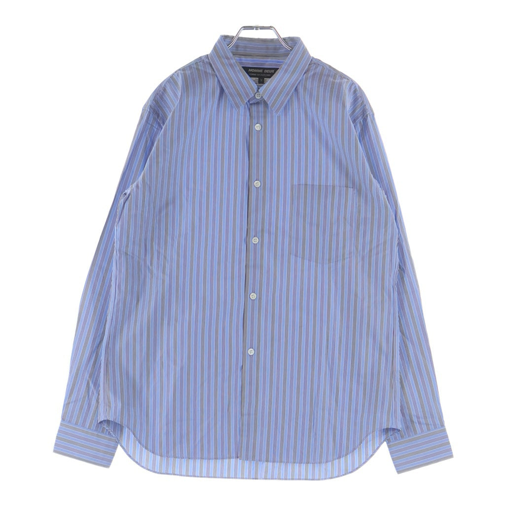 COMME des GARCONS HOMME DEUX(コムデギャルソン オムドゥ) 25SS AD2024 袖切替 ストライプ柄 長袖コットンシャツ ブルー DO-B022