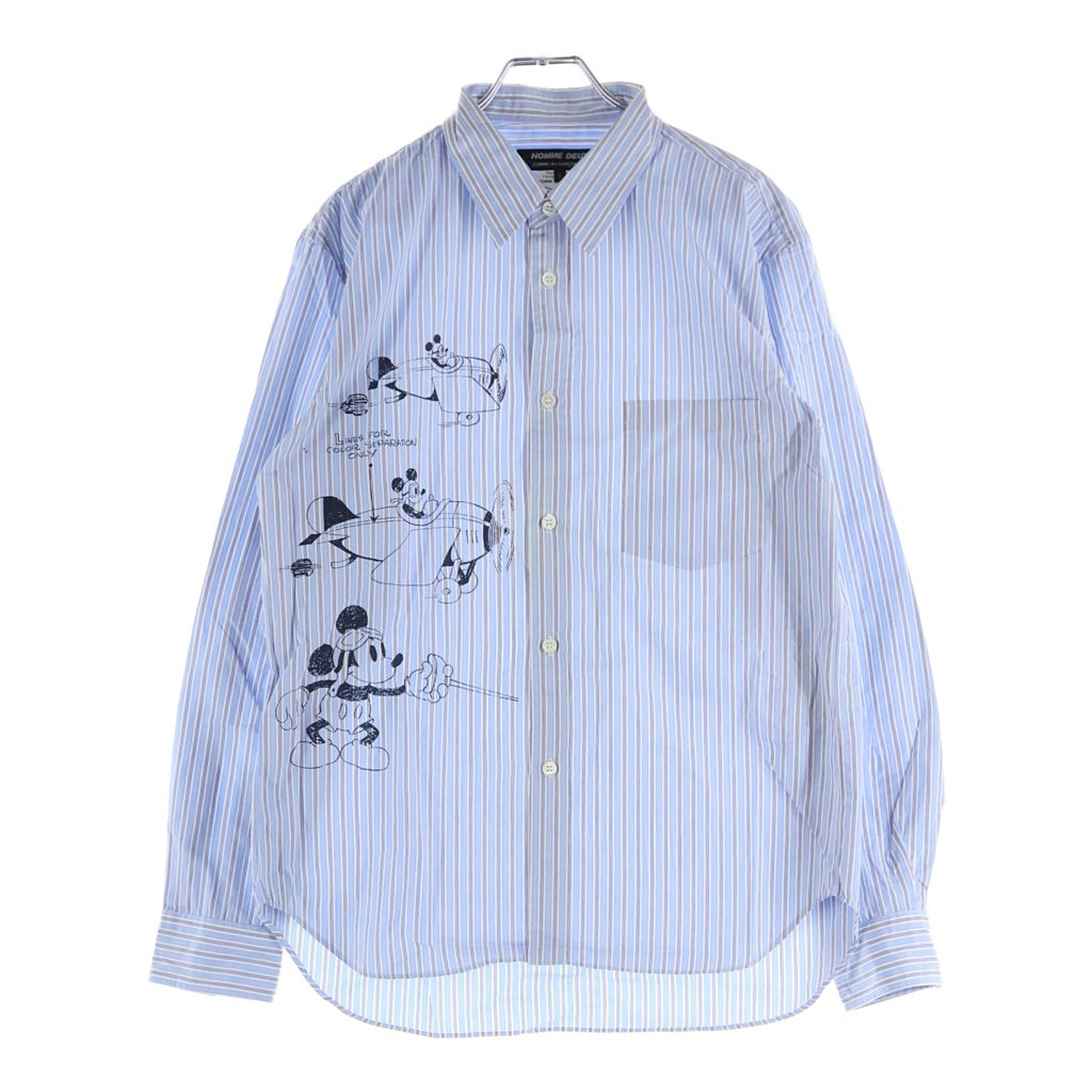 COMME des GARCONS HOMME DEUX(コムデギャルソン オムドゥ) 20AW AD2020 ×DISNEY ディズニー ミッキーイラストプリント 長袖コットンストライプシャツ ブルー/ホワイト DF-B022