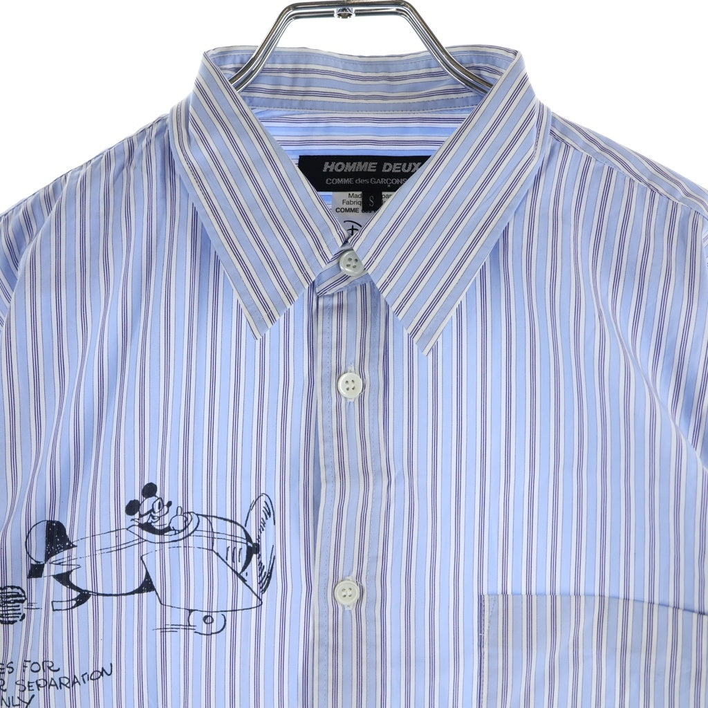 COMME des GARCONS HOMME DEUX(コムデギャルソン オムドゥ) 20AW AD2020 ×DISNEY ディズニー ミッキーイラストプリント 長袖コットンストライプシャツ ブルー/ホワイト DF-B022