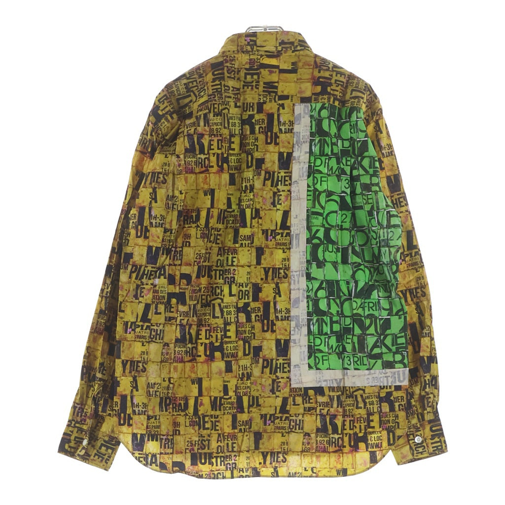 COMME des GARCONS HOMME DEUX(コムデギャルソン オムドゥ) 22AW AD2022 コラージュロゴ総柄 長袖コットンシャツ グリーン/イエロー DJ-B023