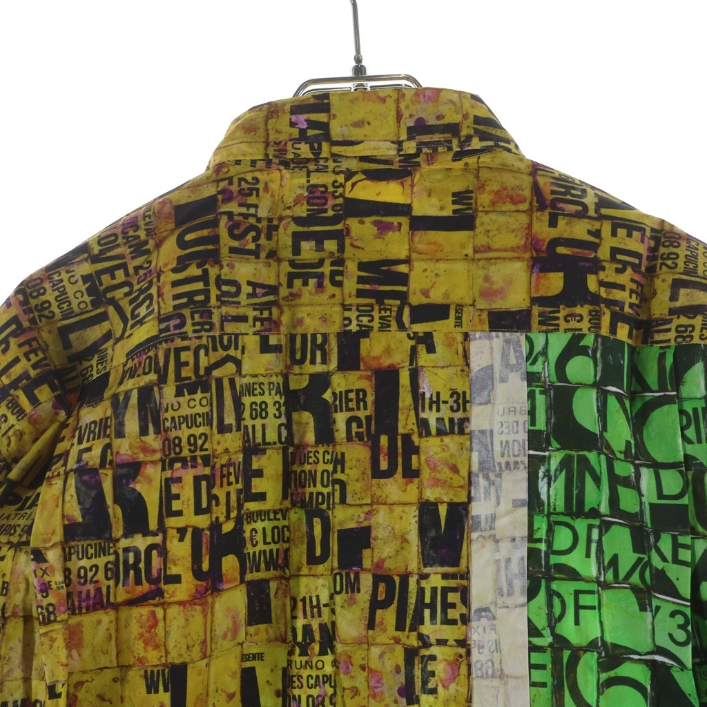 COMME des GARCONS HOMME DEUX(コムデギャルソン オムドゥ) 22AW AD2022 コラージュロゴ総柄 長袖コットンシャツ グリーン/イエロー DJ-B023
