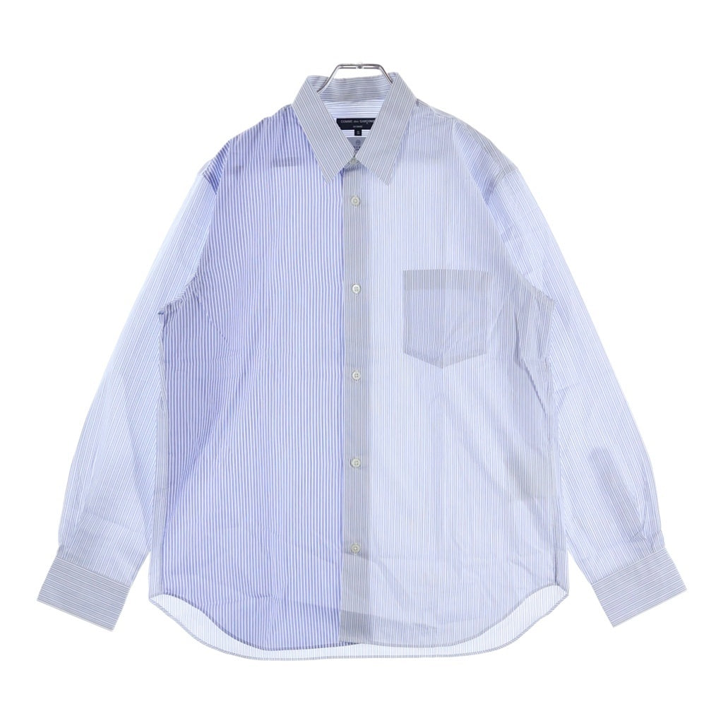 COMME des GARCONS HOMME(コムデギャルソンオム) 24SS AD2023 DOIHOKOSHO 土井縫工所 綿ストライプ切替 長袖ストライプシャツ ブルー/ホワイト HM-B007