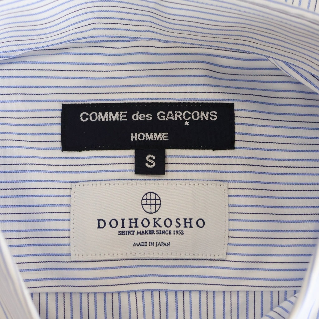 COMME des GARCONS HOMME(コムデギャルソンオム) 24SS AD2023 DOIHOKOSHO 土井縫工所 綿ストライプ切替 長袖ストライプシャツ ブルー/ホワイト HM-B007