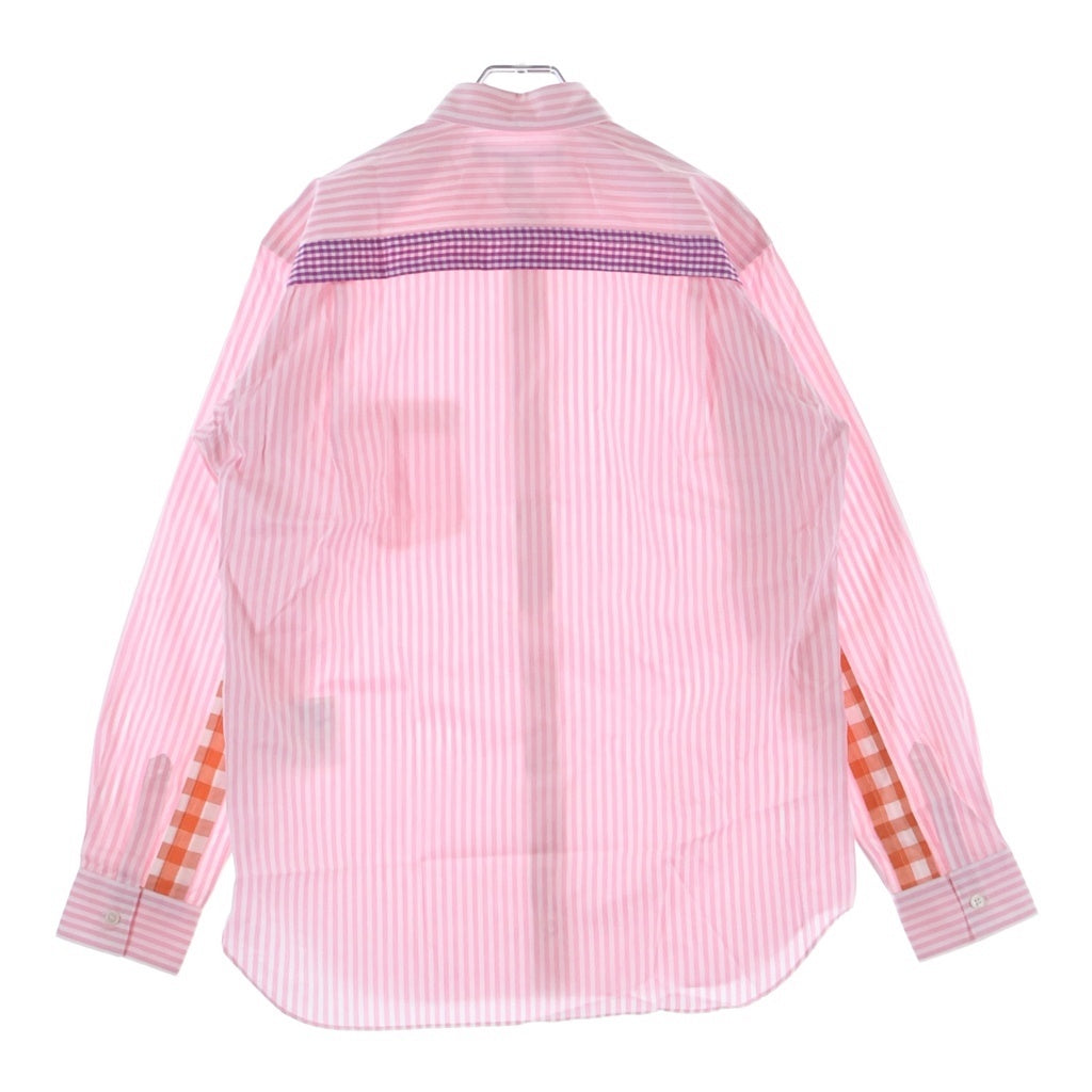 COMME des GARCONS SHIRT(コムデギャルソンシャツ) ストライプ ギンガムチェック切り替え ロングスリーブ コットンシャツ ピンク/ホワイト FO-B022