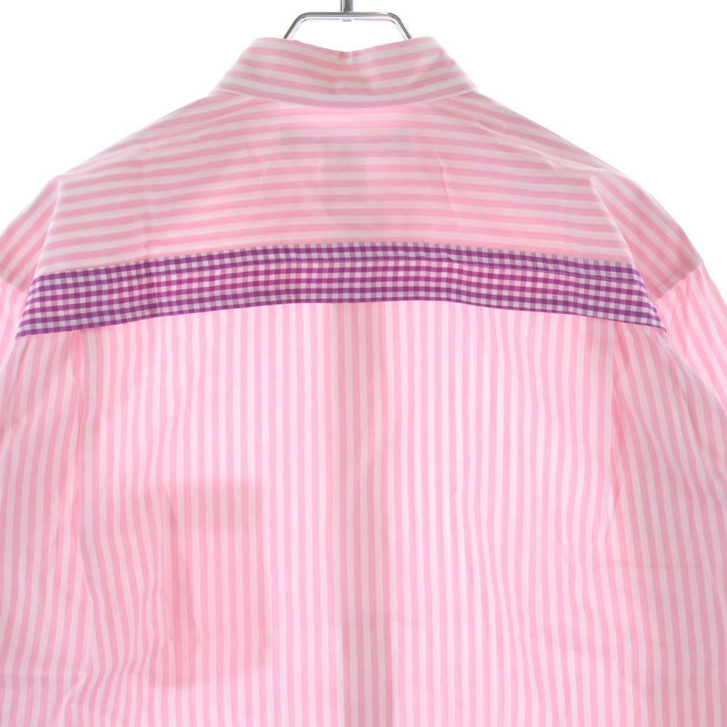 COMME des GARCONS SHIRT(コムデギャルソンシャツ) ストライプ ギンガムチェック切り替え ロングスリーブ コットンシャツ ピンク/ホワイト FO-B022